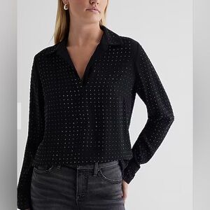 Express Rhinestone Studded Portofino Shirt Size Large